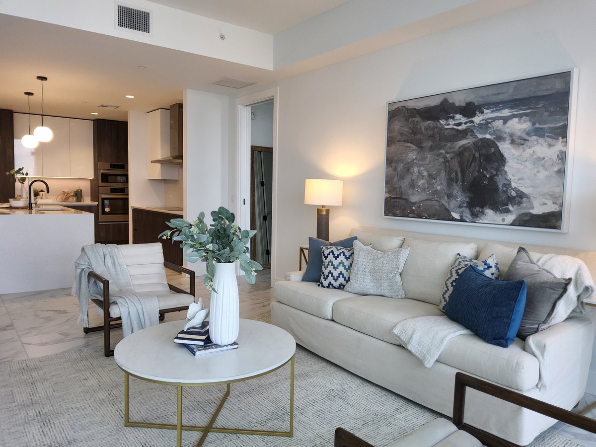 Professional home staging St Pete luxury condo living room Tampa Bay